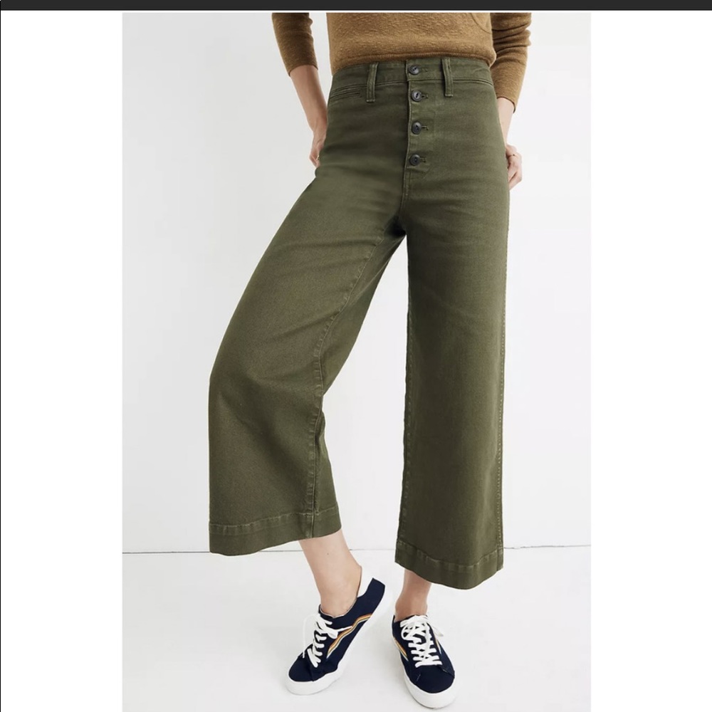Madewell Emmett Wide-Leg Crop Pants Button Fly Green Size 31